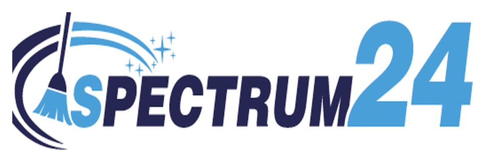 Spectrum24 logo — the word SPECTRUM in navy and blue with a broom worked into the S and a bright blue 24